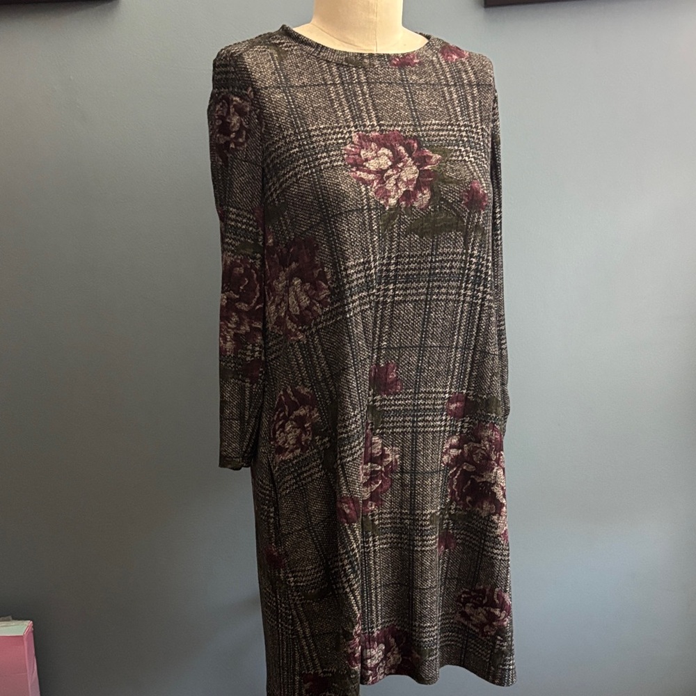 Chico’s Floral Plaid 3/4 Sleeve Dress